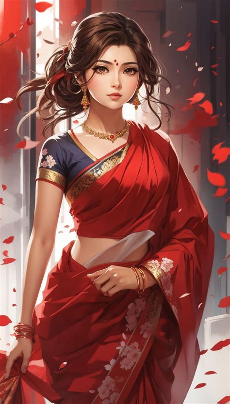 anime girl in saree|saree anime girl art.